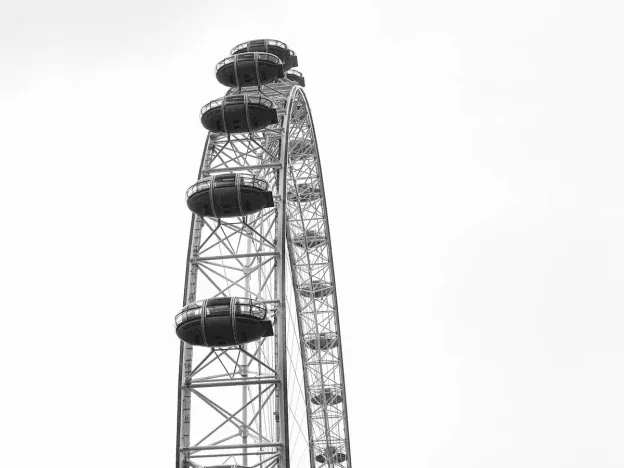 Black and white ferris wheel close-up